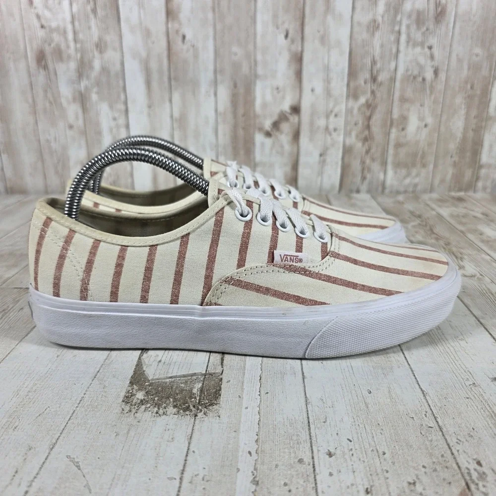 Vans Authentic Striped Canvas Sneakers Cream Rose Gold Womens 10 Mens 8.5 721454